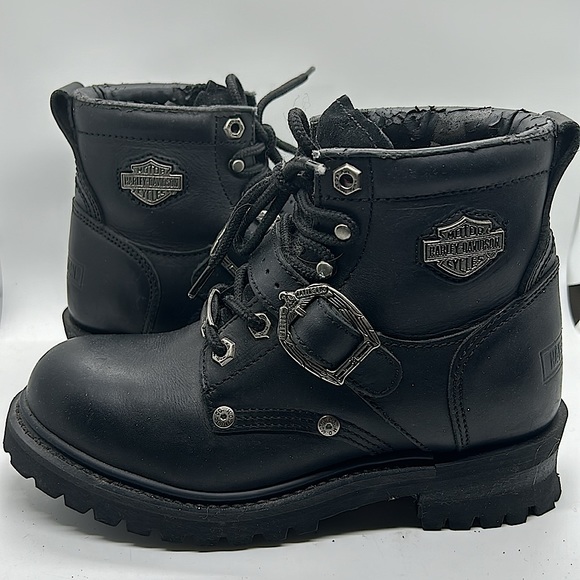 Harley-Davidson Sexy Black Leather Lace Up Moto Boots Shoes **Size 7** 🔥🔥 - Picture 7 of 11